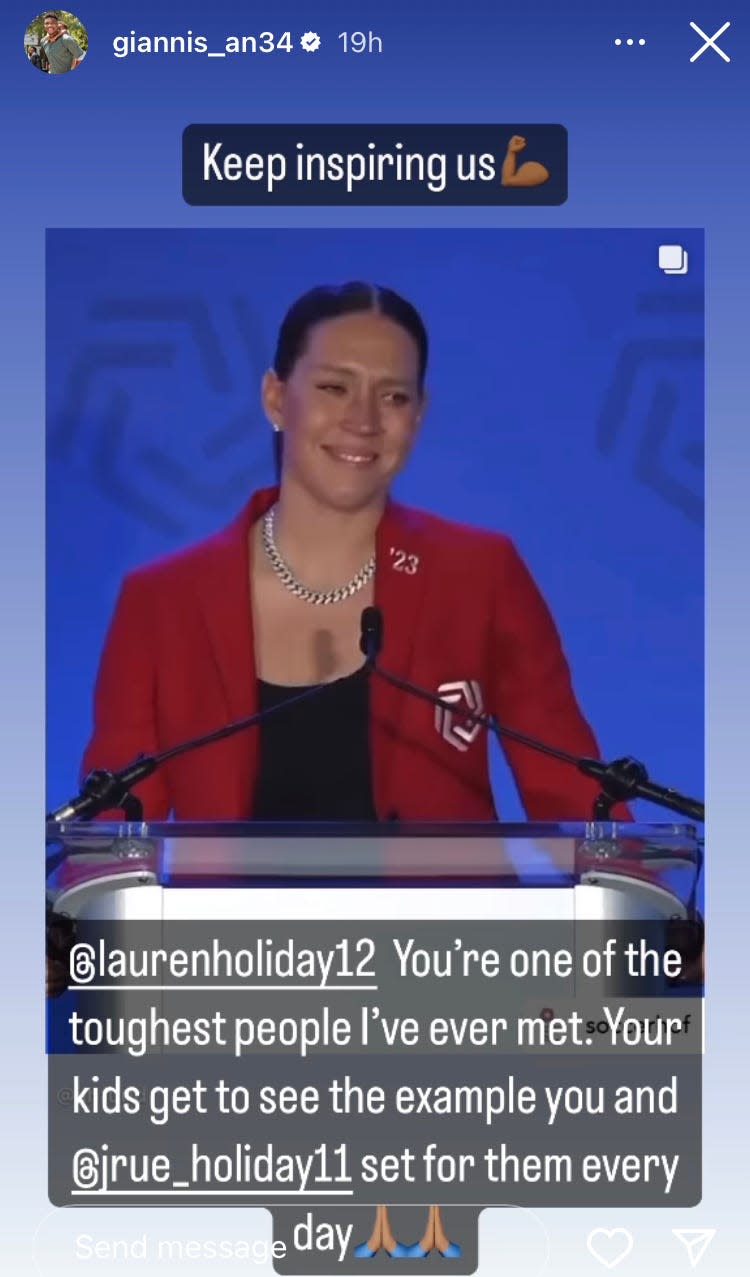 Giannis Antetokounmpo wrote on Instagram how Lauren Holiday is an inspiration. Holiday was inducted into the National Soccer Hall of Fame on Saturday.