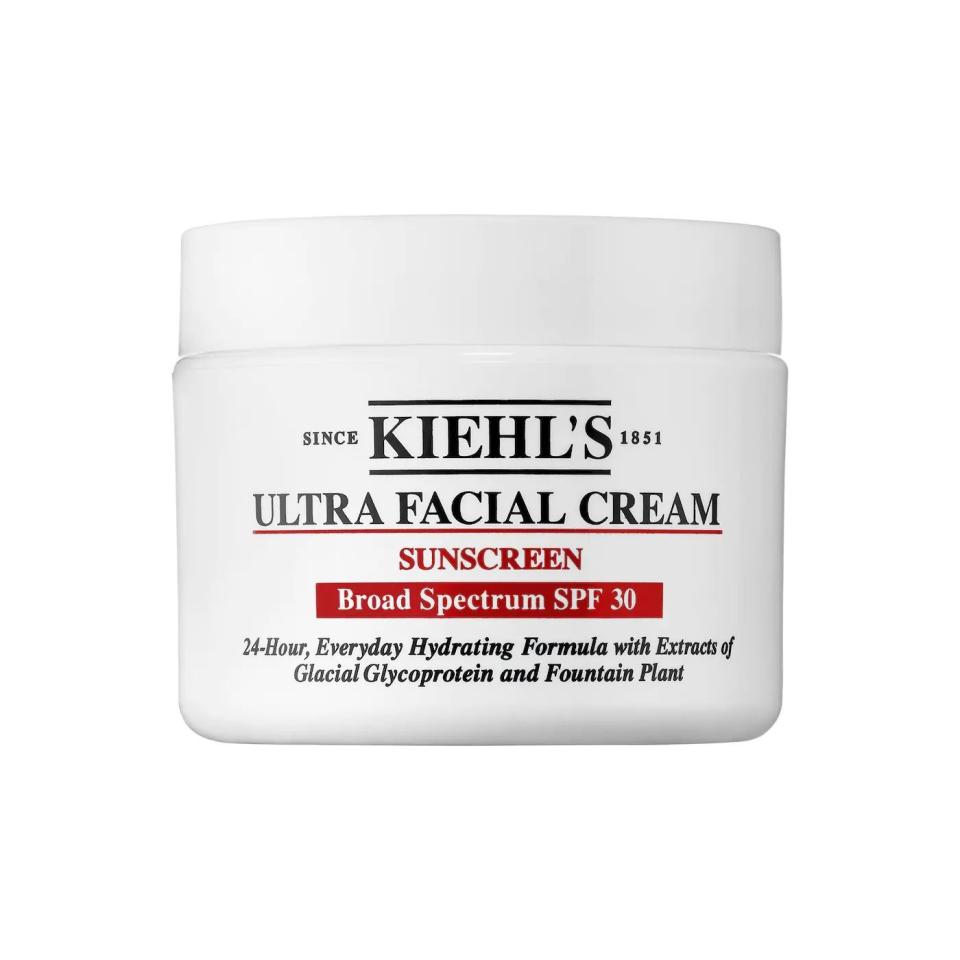 <p><strong>Kiehl's Since 1851</strong></p><p>sephora.com</p><p><strong>$38.00</strong></p><p><a href="https://go.redirectingat.com?id=74968X1596630&url=https%3A%2F%2Fwww.sephora.com%2Fca%2Fen%2Fproduct%2Fultra-facial-cream-spf-30-P422012&sref=https%3A%2F%2Fwww.bestproducts.com%2Fbeauty%2Fg43170219%2Fbest-spf-moisturizer%2F" rel="nofollow noopener" target="_blank" data-ylk="slk:Shop Now;elm:context_link;itc:0;sec:content-canvas" class="link ">Shop Now</a></p><p>Inspired by their signature Ultra Facial Cream, this SPF moisturizer version contains everything we know and love in the OG, while providing SPF 30 coverage. It has a thicker consistency than others on this list, making it most ideal for those with dry skin. </p><p>Despite the creamy texture, it doesn’t feel heavy, which I appreciate because no one wants to feel greasy products on their skin.</p><p>This lightweight facial cream also absorbs relatively quickly, leaving the skin noticeably softer and smoother. It also has a water-resistant formula handy for days they exercise or swim during warm weather months.</p><p>Reviewers also adore the simplicity of this face cream, noting it doesn’t cause breakouts and is safe on sensitive skin. “I keep two at all times — one for home and one to travel with for reapplication during the day. Best of all, no [white]cast,” says one 5-star Sephora review.</p>
