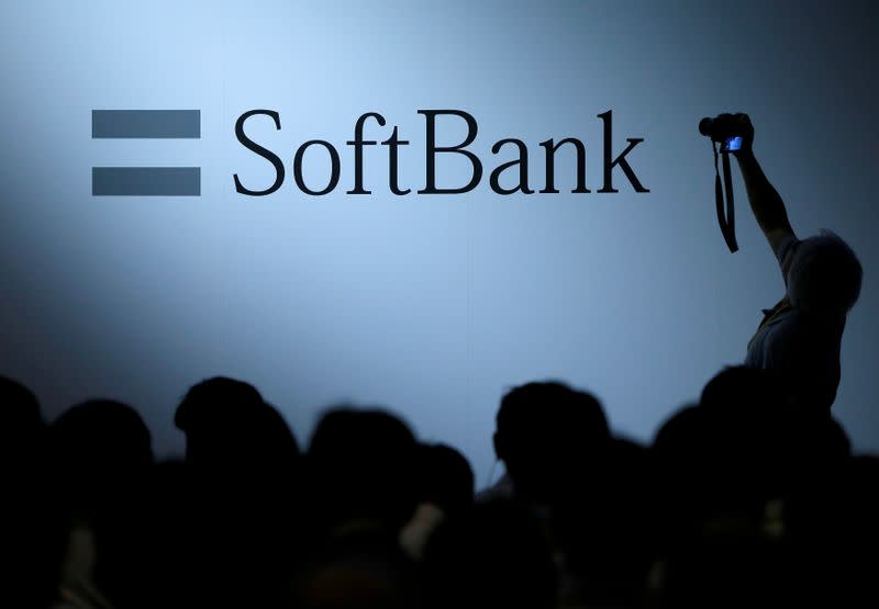 The logo of SoftBank Group Corp is displayed at SoftBank World 2017 conference in Tokyo