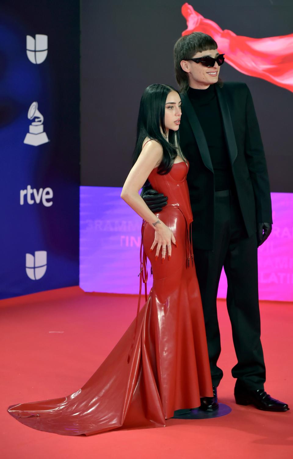 "I'm supporting the queen!" Peso Pluma, right, told Rolling Stone at the Latin Grammy Awards' red carpet.