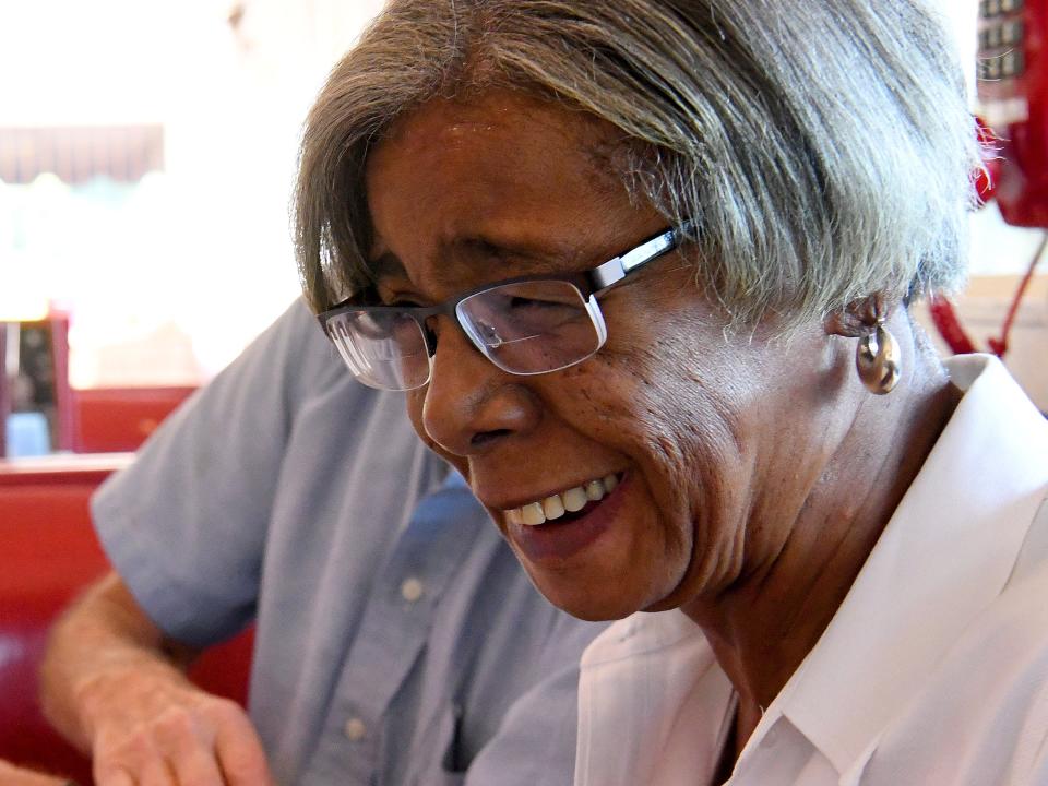 Barbara Lee laughs as she talks about justing having been a teenager looking for a job for a paycheck and the money when she first applied for a job as a "curb girl" at Wright's Dairy-Rite in Staunton 53-years ago. She speaks during an interview on Wednesday, Sept. 19, 2018.