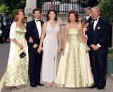 <p>Princess Madeleine, Prince Carl Philip, Crown Princess Victoria, Queen Silvia, and King Carl XVI Gustaf looked stunning at the wedding reception for Princess Alexia of Greece.</p>