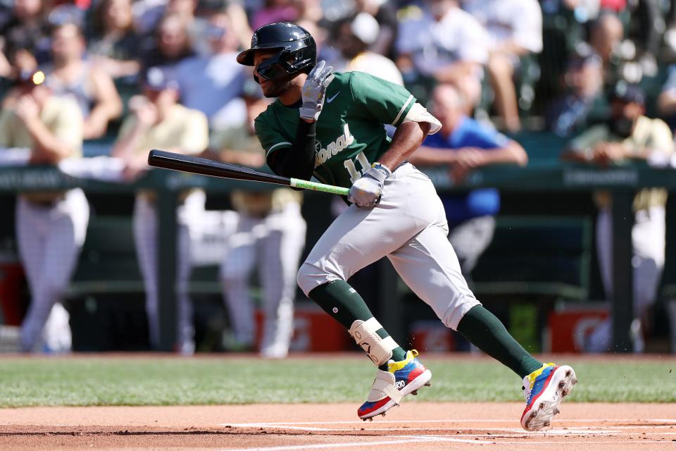 Jackson Chourio of the Milwaukee Brewers bats during the SiriusXM All-Star Futures Game at T-Mobile Park on July 08, 2023 in Seattle, Washington.