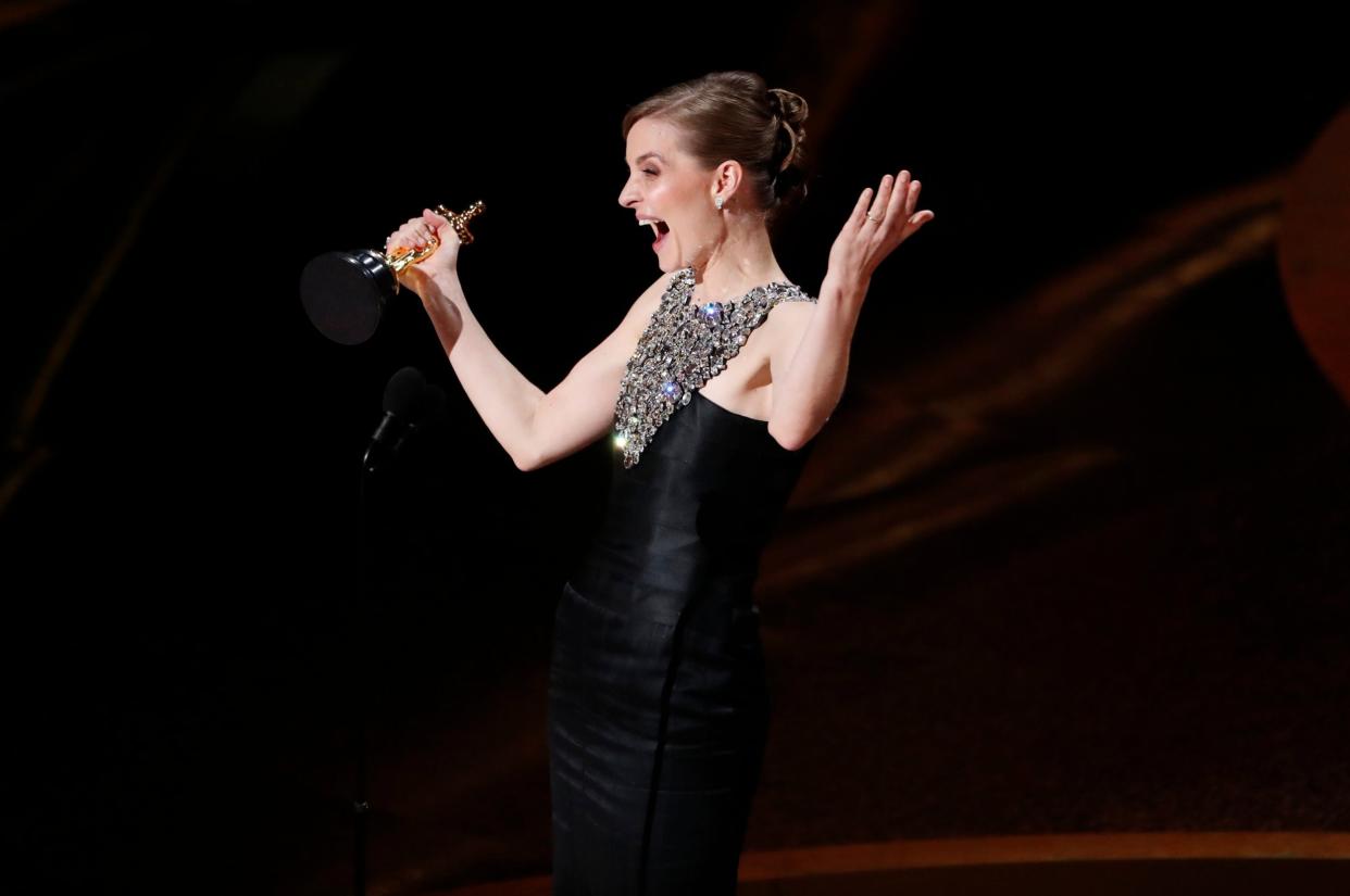 Hildur Gudnadottir accepts the Oscar for Best Original Score for "Joker" at the 92nd Academy Awards in Hollywood: REUTERS