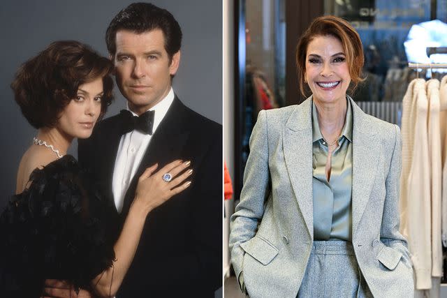 <p>getty (2)</p> Teri Hatcher in 1997's 'Tomorrow Never Dies' and now