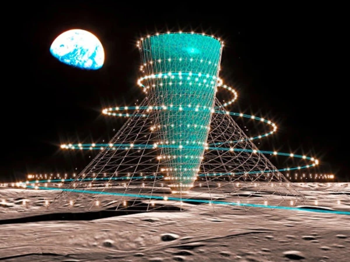 A concept image showing how Japan’s artificial-gravity moon base might look (Kajima Corp)