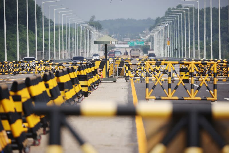 View of the Grand Unification Bridge which leads to the truce village Panmunjom, just south of the DMZ separating the two Koreas