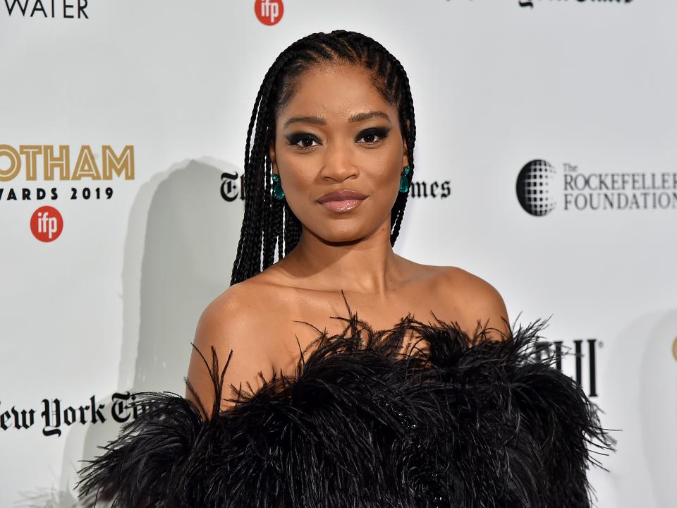 Keke Palmer in a black feather dress