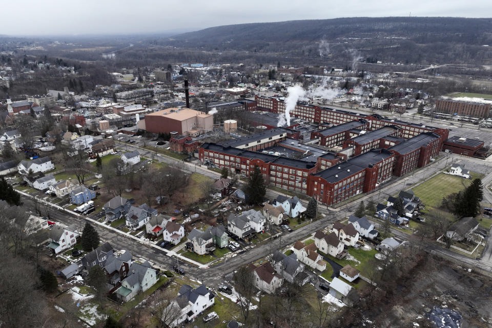 A view of the Remington Arms Co., Inc. compound in the middle of Ilion, N.Y., Thursday, Feb. 1, 2024. The nation’s oldest gun-maker is consolidating operations in Georgia and recently announced plans to shutter the Ilion factory in early March. (AP Photo/Seth Wenig)