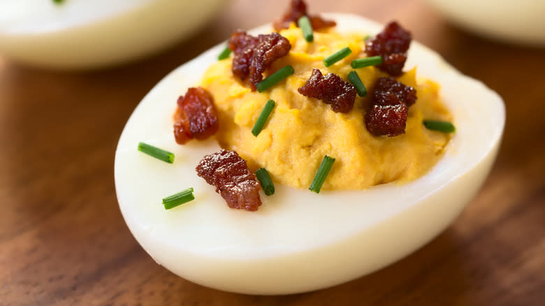 deviled egg with bacon bits