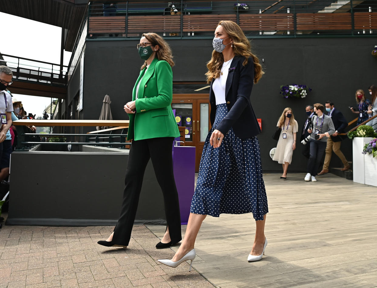 The Duchess of Cambridge arrives for day five of Wimbledon at The All England Lawn Tennis and Croquet Club, Wimbledon.