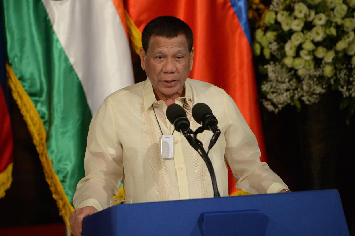 Philippine President Rodrigo Duterte speaks duting a joint press conference with his Indian counterpart Ram Nath Kovind (not pictured) at Malacanang Palace in Manila on October 18, 2019. (Photo: TED ALJIBE/AFP via Getty Images)