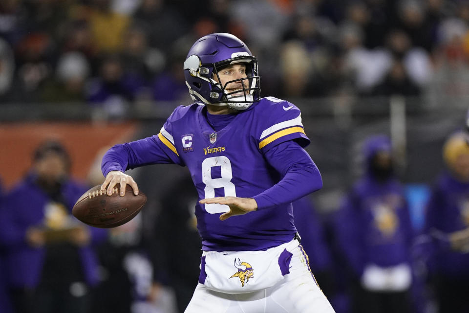 Minnesota Vikings quarterback Kirk Cousins passes during the first half of an NFL football game against the Chicago Bears Monday, Dec. 20, 2021, in Chicago. (AP Photo/Nam Y. Huh)