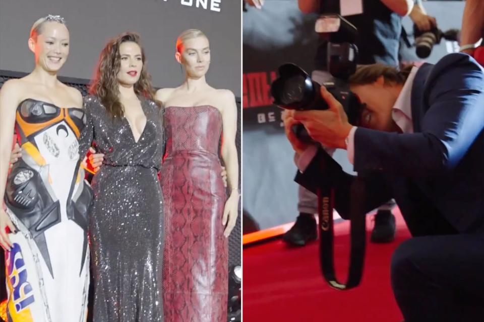 <p>Hayley Atwell/Instagram</p> Tom Cruise photographs Pom Klementieff, Hayley Atwell and Vanessa Kirby in South Korea