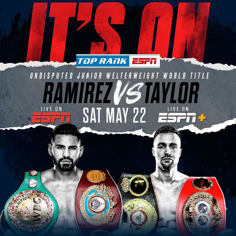 El afiche que promociona la pelea entre José Carlos "el Ranchero" Ramírez y el inglés Josh Taylor, prevista para el 22 de mayo próximo en Las Vegas