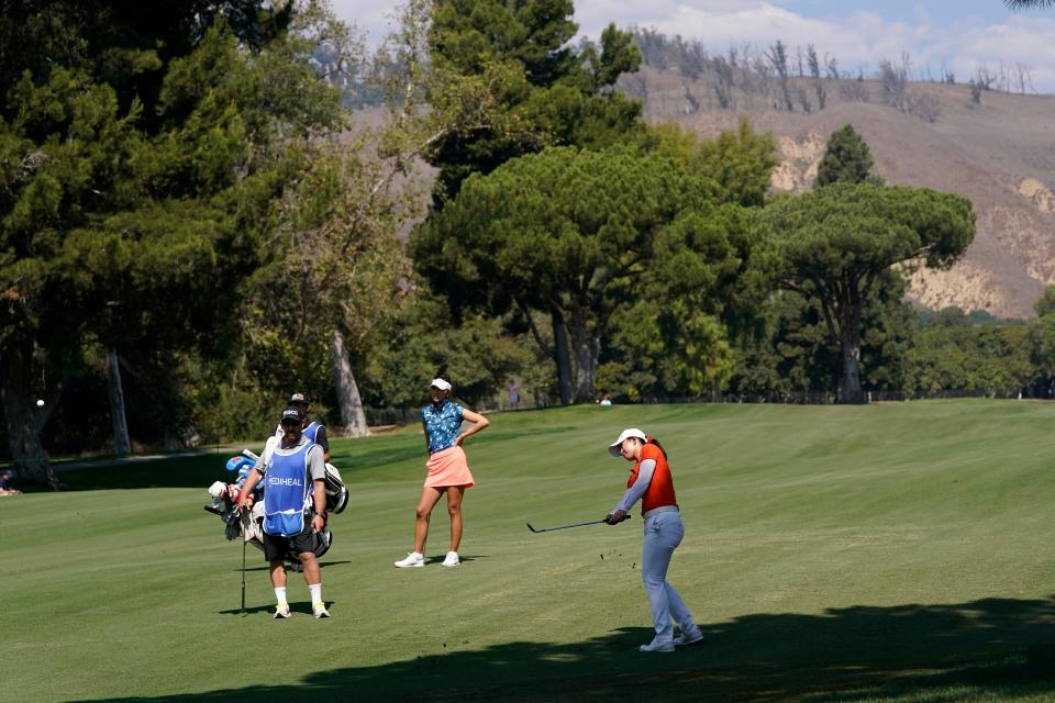 Pajaree Anannarukarn hits her approach shot on the eighth hole  at The Saticoy Club in Somis during the first round of the LPGA MEDIHEAL Championship on Thursday.