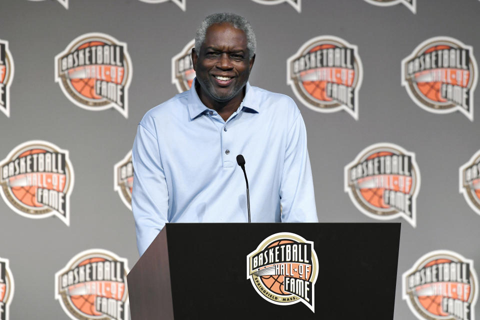 FILE - Basketball Hall of Fame Class of 2021 inductee Bob Dandridge speaks at a news conference at Mohegan Sun, Friday, Sept. 10, 2021, in Uncasville, Conn. The AP poll has had a simple mandate over its 75 years of existence: pick the best teams in the country each week. Those teams now all come from the NCAA’s Division I membership. But in the poll’s earliest days — especially before most historically Black institutions were considered NCAA members — the lines were a bit more blurred. (AP Photo/Jessica Hill, File)