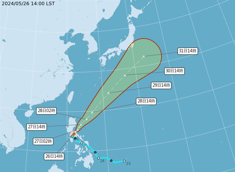 颱風「艾維尼」已生成，氣象署公布路徑潛勢預報。（圖／翻攝自中央氣象署）