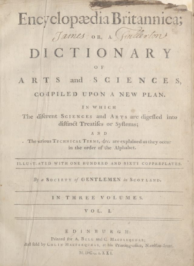 Front page of Encyclopaedia Britannica first edition