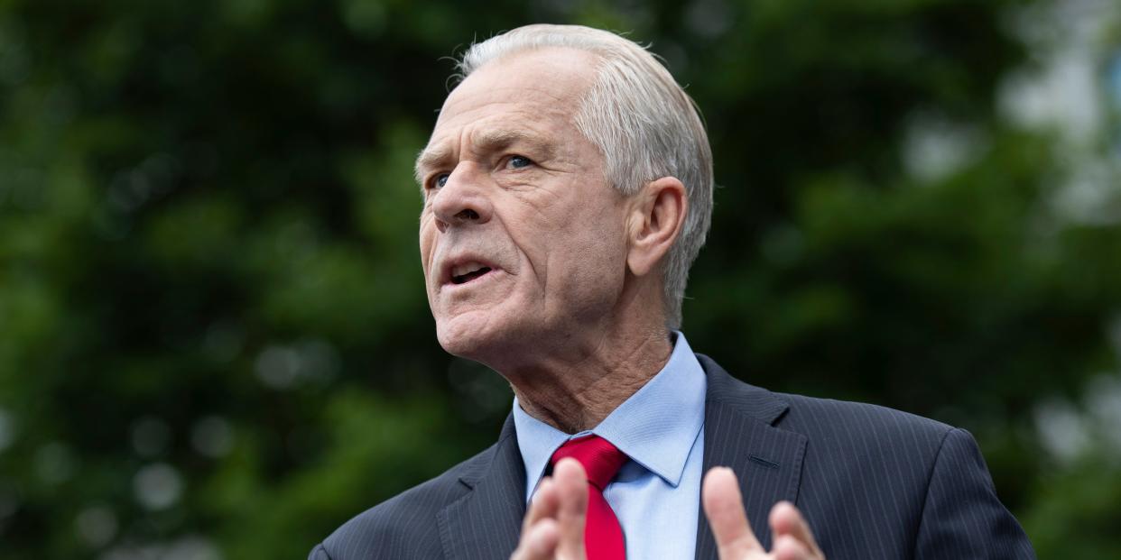 White House trade adviser Peter Navarro speaks with reporters at the White House, Thursday, June 18, 2020, in Washington. (AP Photo/Alex Brandon)