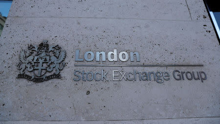 FILE PHOTO: Signage is seen outside the entrance of the London Stock Exchange in London, Britain. Aug 23, 2018. REUTERS/Peter Nicholls/File Photo