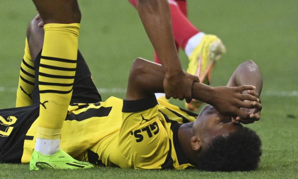Karim Adeyemi will undergo tests after suffering a foot injury in the win over Leverkusen.