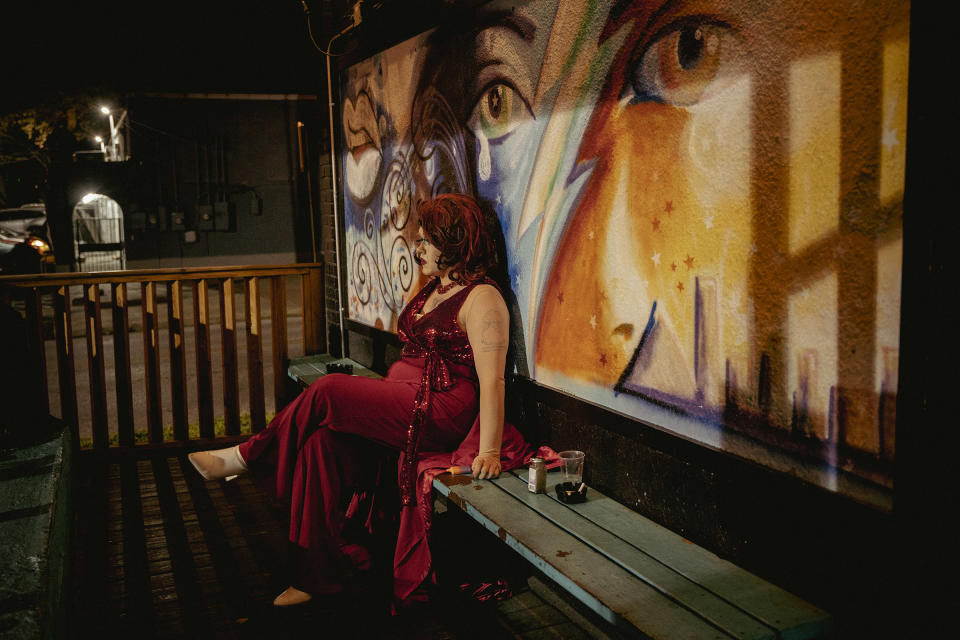 Tiffany Minxx, a drag performer in Memphis, sits on the back porch of Dru’s while taking a break from Sapphic Sunday.<span class="copyright">Andrea Morales for TIME</span>