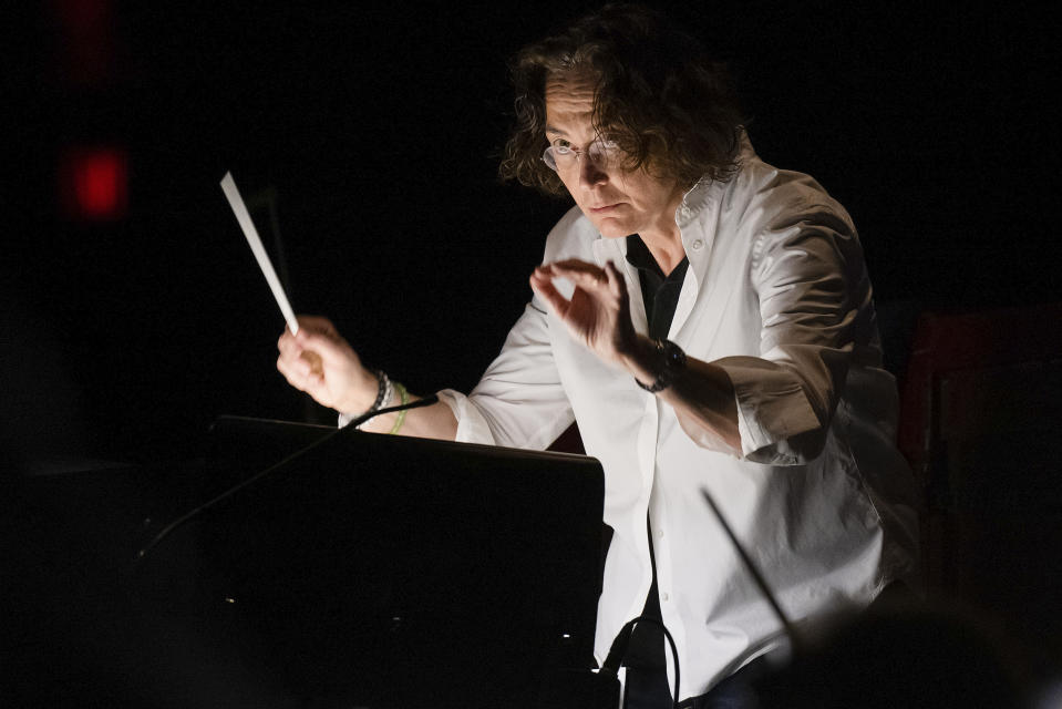 FILE - Nathalie Stutzmann conducts a recent orchestra rehearsal, Friday, April 28, 2023, in New York. Atlanta Symphony Orchestra music director Nathalie Stutzmann conducts "Tannhäuser" after leading the new production last summer. (Metropolitan Opera via AP, File)