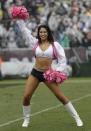 <p>Oakland Raiders cheerleaders perform during the first half of an NFL football game between the Oakland Raiders and the Kansas City Chiefs in Oakland, Calif., Sunday, Oct. 16, 2016. (AP Photo/Marcio Jose Sanchez) </p>