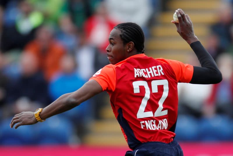 FILE PHOTO: England's Jofra Archer runs out Pakistan's Babar Azam