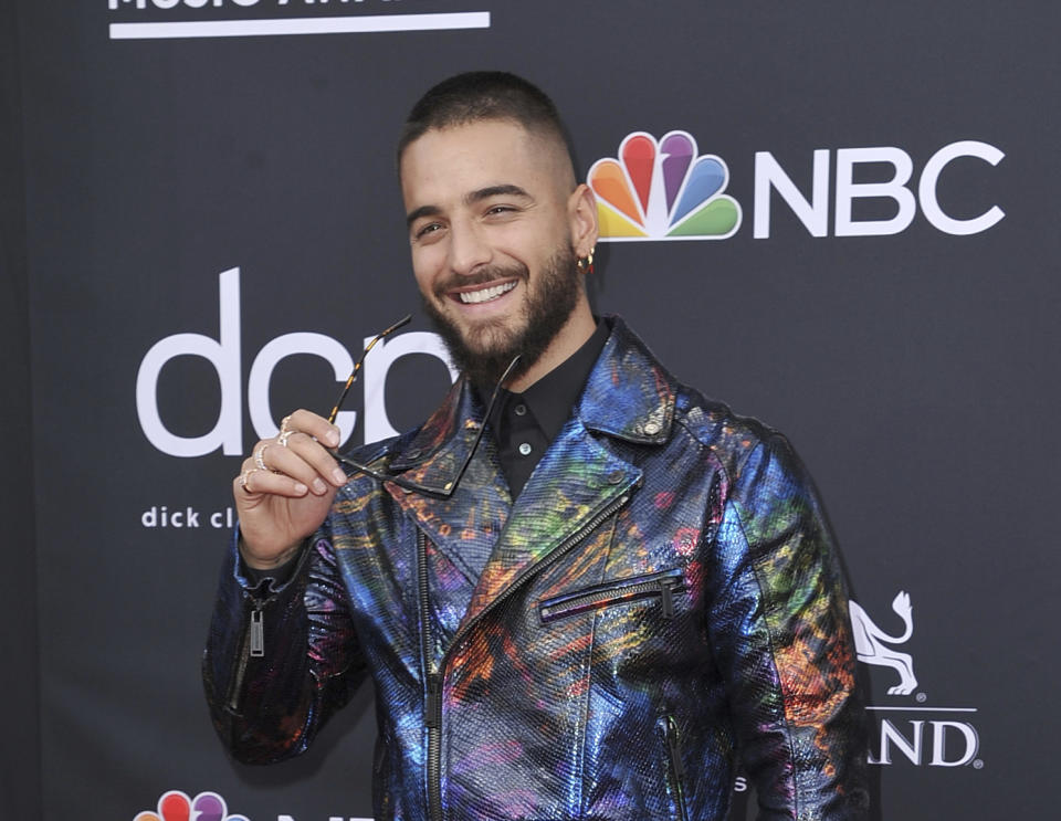 FILE - This May 1, 2019 file photo shows Maluma at the Billboard Music Awards in Las Vegas. Maluma will perform at the 2020 MTV Video Music Awards on Aug. 30. (Photo by Richard Shotwell/Invision/AP, File)