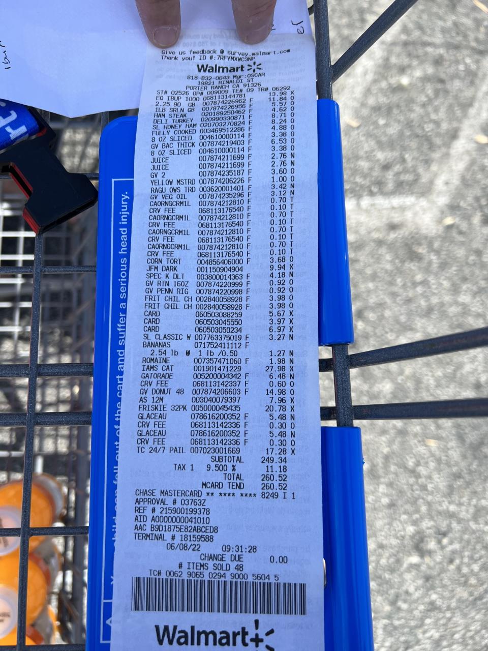 Walmart grocery receipt 