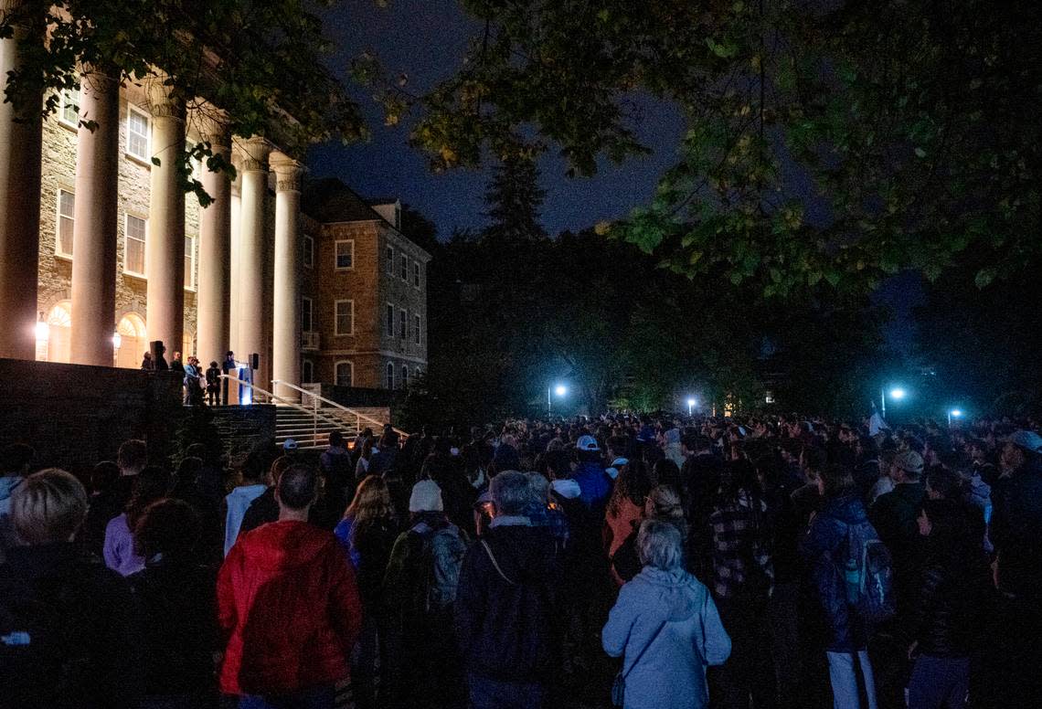 Hundreds of Penn State students and community members gathered outside of Old Main to pray and show support for Israel on Tuesday, Oct. 10, 2023.