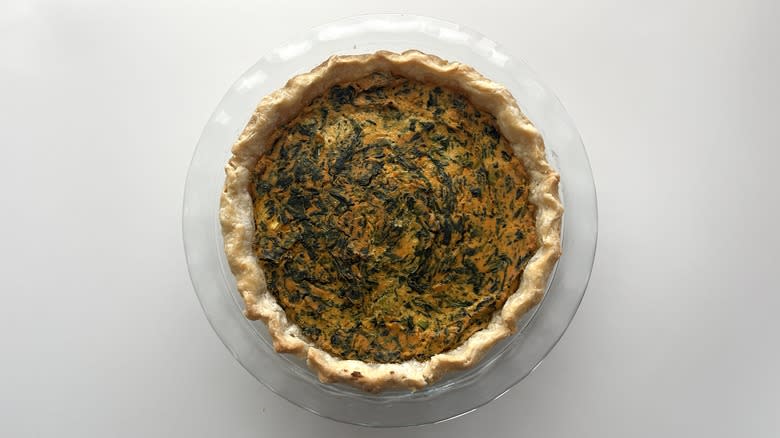 Sigeumchi Namul-Inspired Vegan Quiche baked and golden brown