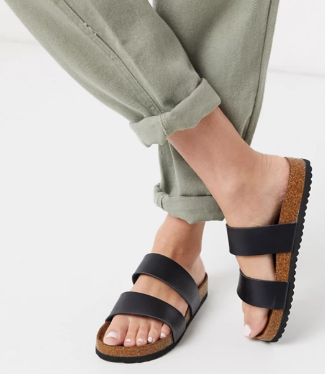 South Beach Exclusive double strap slide sandals in black, $30 from ASOS. Photo: ASOS.