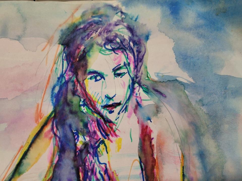 A Don Kommit drawing of a model made with watercolor paint in the 1990s.