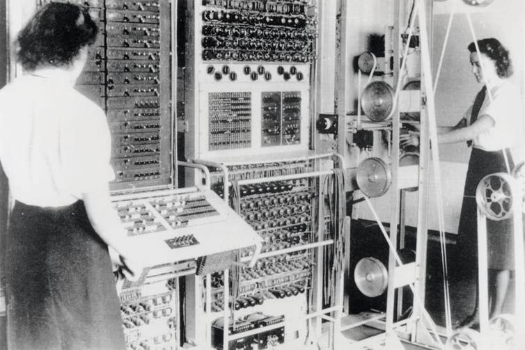 <span class="caption">A Colossus codebreaking computer, 1943.</span> <span class="attribution"><a class="link " href="https://en.wikipedia.org/wiki/Colossus_computer#/media/File:Colossus.jpg" rel="nofollow noopener" target="_blank" data-ylk="slk:Wikimedia Commons;elm:context_link;itc:0;sec:content-canvas">Wikimedia Commons</a></span>