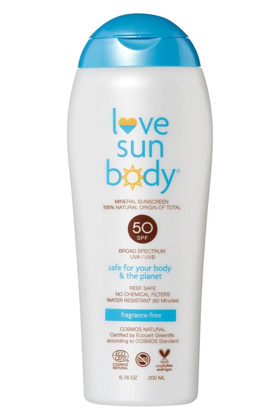 2) Love Sun Body Mineral Sunscreen SPF 50 Fragrance-Free