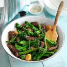<p>This simple supper is elegant and good for you. Add some noodles or rice on the side if you're especially hungry!</p><p><strong>Recipe: <a href="https://www.goodhousekeeping.com/uk/food/recipes/steak-asparagus-stir-fry" rel="nofollow noopener" target="_blank" data-ylk="slk:Steak and asparagus stir fry;elm:context_link;itc:0;sec:content-canvas" class="link ">Steak and asparagus stir fry</a></strong><br> </p>