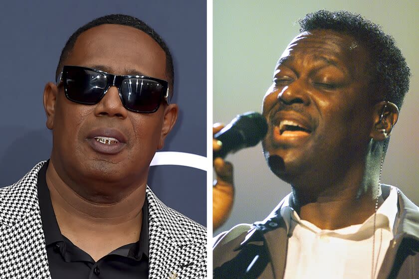 Left: Master P ears shades and a houndstooth blazer Right: Luther Vandross sings into a mic with his eyes closed