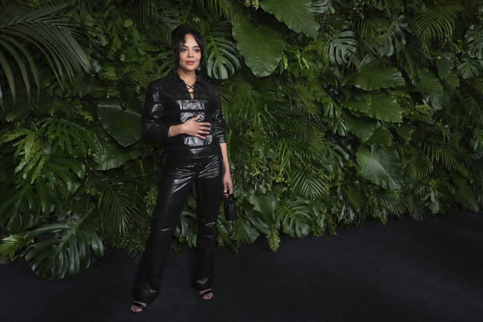 Tessa Thompson arrives at Chanel's 15th Annual Pre-Oscar Awards Dinner on Saturday, March 9, 2024, at the Beverly Hills Hotel in Los Angeles. (Photo by Jordan Strauss/Invision/AP)