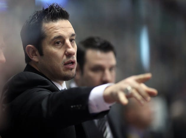 WINDSOR, ON – JANUARY 20: Assistant Coach Bob Boughner of Team Orr points to a play on the ice during the Home Hardware CHL/NHL Top Prospects game against Team Cherry on January 20, 2010 at the WFCU Centre in Windsor, Ontario. Team Cherry defeated Team Orr 4-2. (Photo by Claus Andersen/Getty Images)