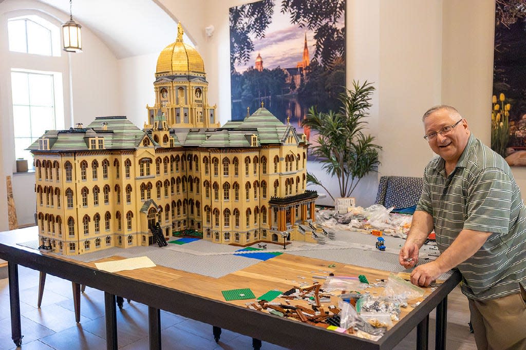 The Rev. Bob Simon recently finished building a replica of the University of Notre Dame's Administration Building out of 300,000 Lego blocks. It is on display on campus in McKenna Hall.