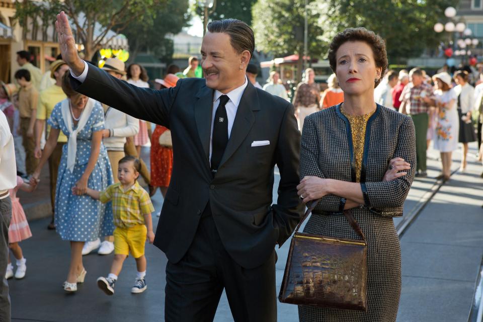 Walt Disney (Tom Hanks) shows off Disneyland to "Mary Poppins" author P.L. Travers (Emma Thompson) in "Saving Mr. Banks."