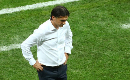 Soccer Football - World Cup - Final - France v Croatia - Luzhniki Stadium, Moscow, Russia - July 15, 2018 Croatia coach Zlatko Dalic looks dejected REUTERS/Michael Dalder