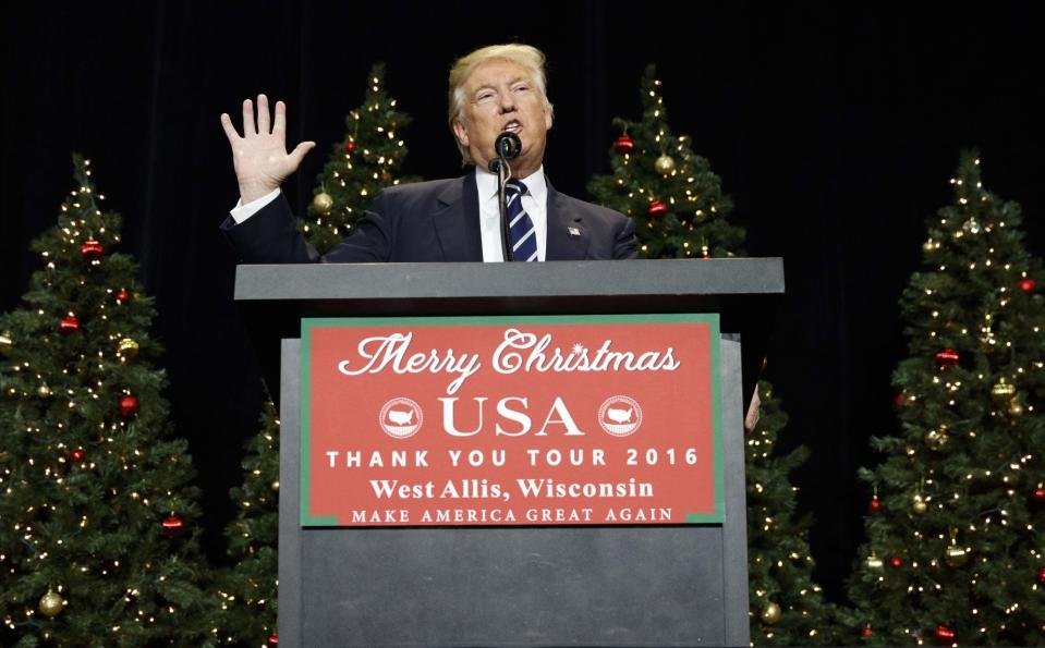 President-elect Donald Trump speaks during a rally at the Wisconsin State Fair Exposition Center, on Dec. 13, 2016, in West Allis, Wis. (Photo: Evan Vucci/AP)