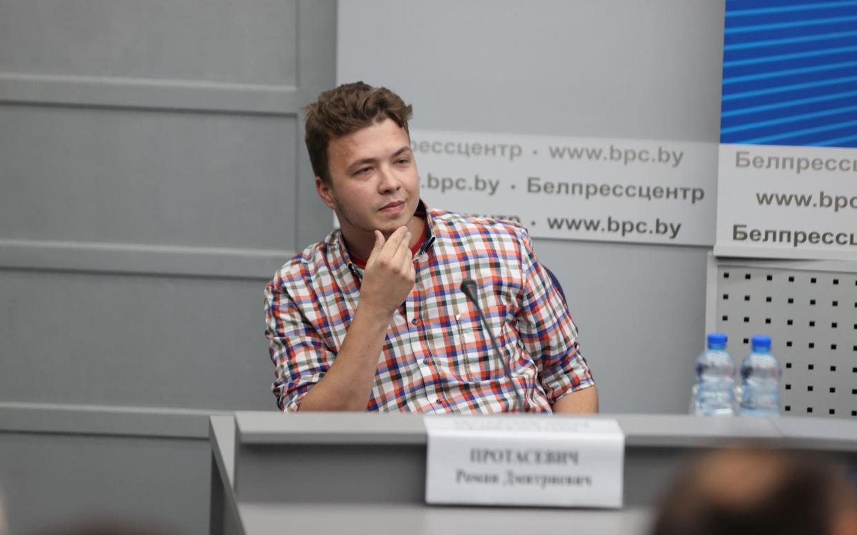 Jailed journalist Roman Protasevich was taken to a press conference in Minsk last week to say he was well treated and that he repents his crimes - Ramil Nasibulin/Belta