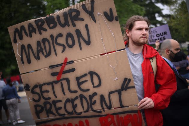 Protesters took to the steps of the Supreme Court after a leaked opinion showed that five conservatives plan on ending abortion. (Photo: Win McNamee via Getty Images)