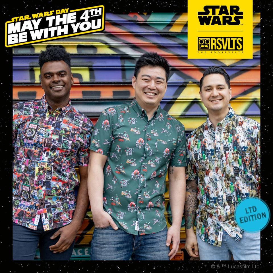 Among the many clothing selections you can buy to celebrate Star Wars Day are these limited edition shirts from RSVLTS.