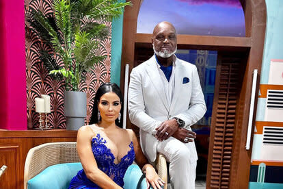 Mia Thornton and Gordon Thornton posing together at The Real Housewives of Potomac Season 7 reunion.